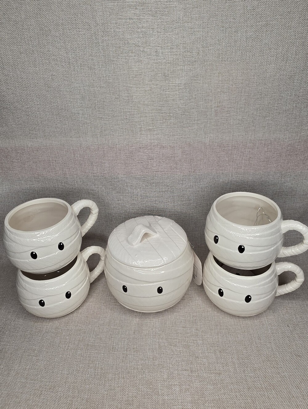 White Mummy Ceramic Mug Set with Covered Sugar Bowl - Cute Halloween New